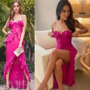 Pink Asymmetrical Ruffled Sundress with Spaghetti Straps